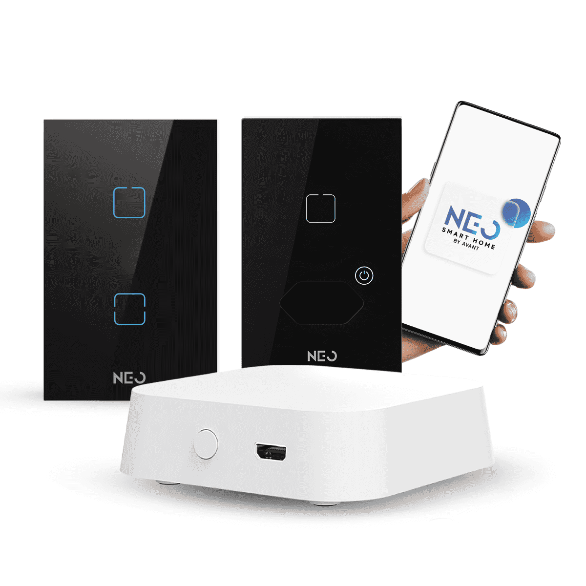Kit Automação Hub Zigbee com Interruptores Tomada Inteligente Preto 4x2 Bivolt Neo Avant - NEO Avant
