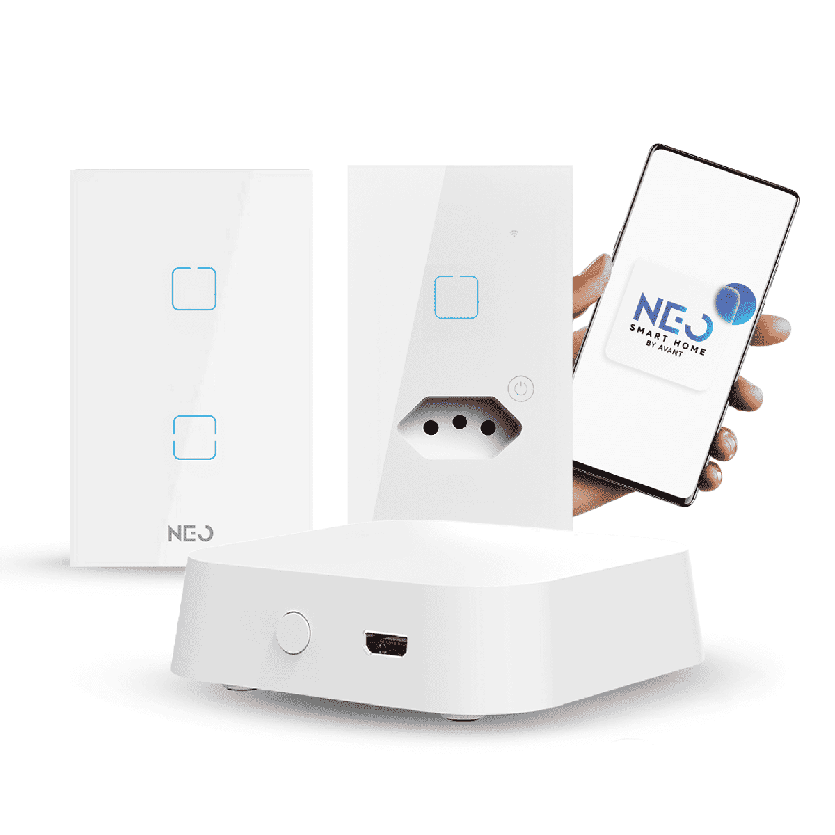 Kit Automação Hub Zigbee com Interruptores Tomada Inteligente Branco 4x2 Bivolt Neo Avant - NEO Avant