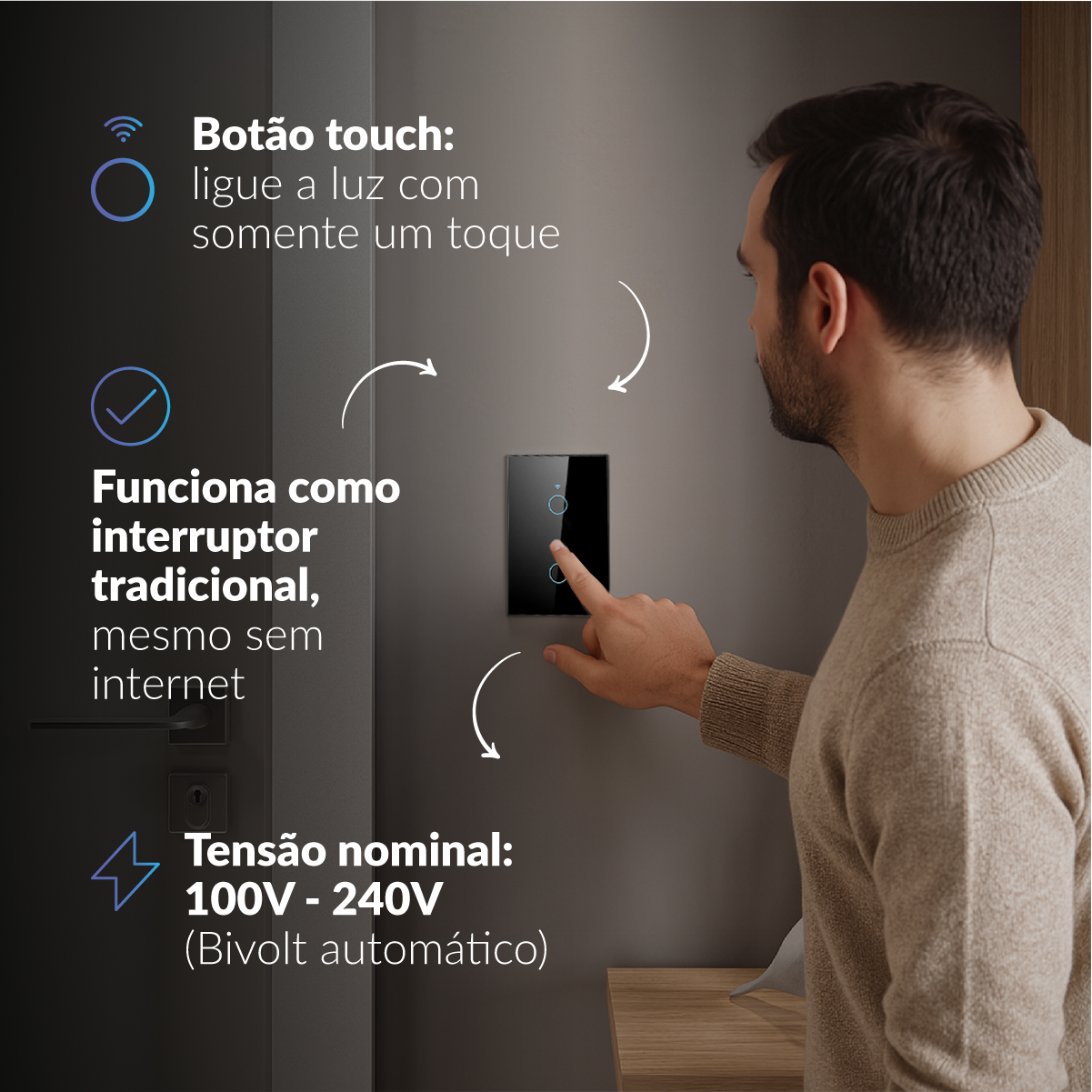 Interruptor Inteligente Smart Wifi 2 Botões 4x2 Bivolt Preto Neo Avant