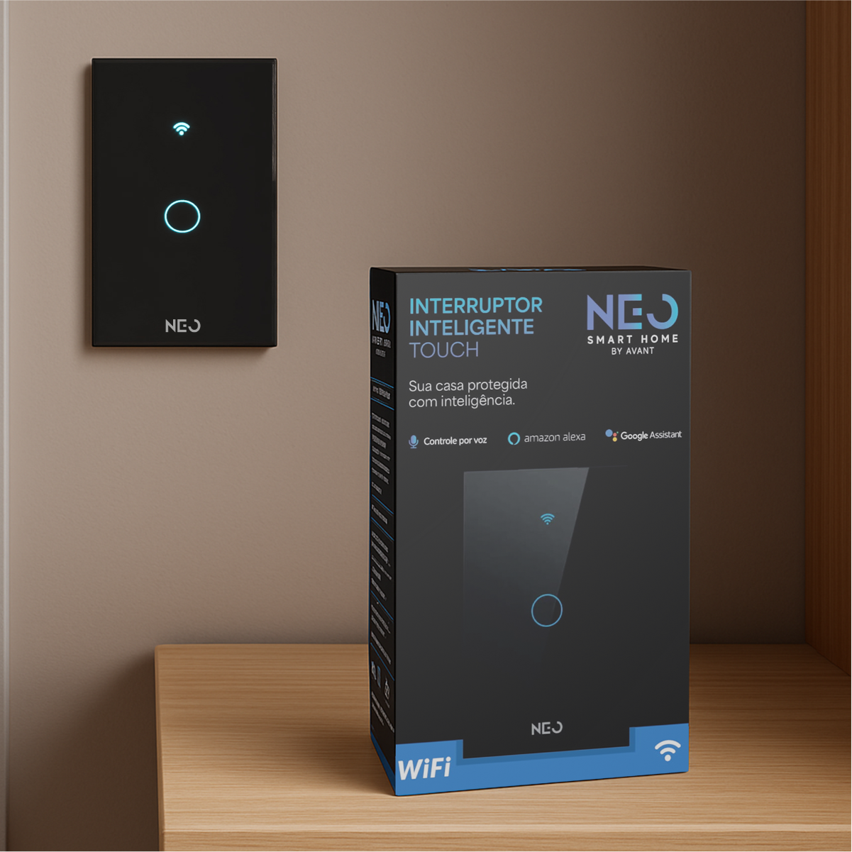Interruptor Inteligente Smart Wi-Fi 1 Botão 4x2 Bivolt Preto Neo Avant