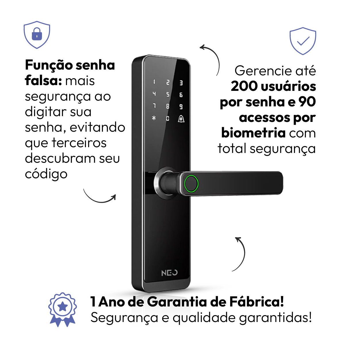 Fechadura Digital Inteligente Stark Handle Embutir Biometria Wifi Preto Neo