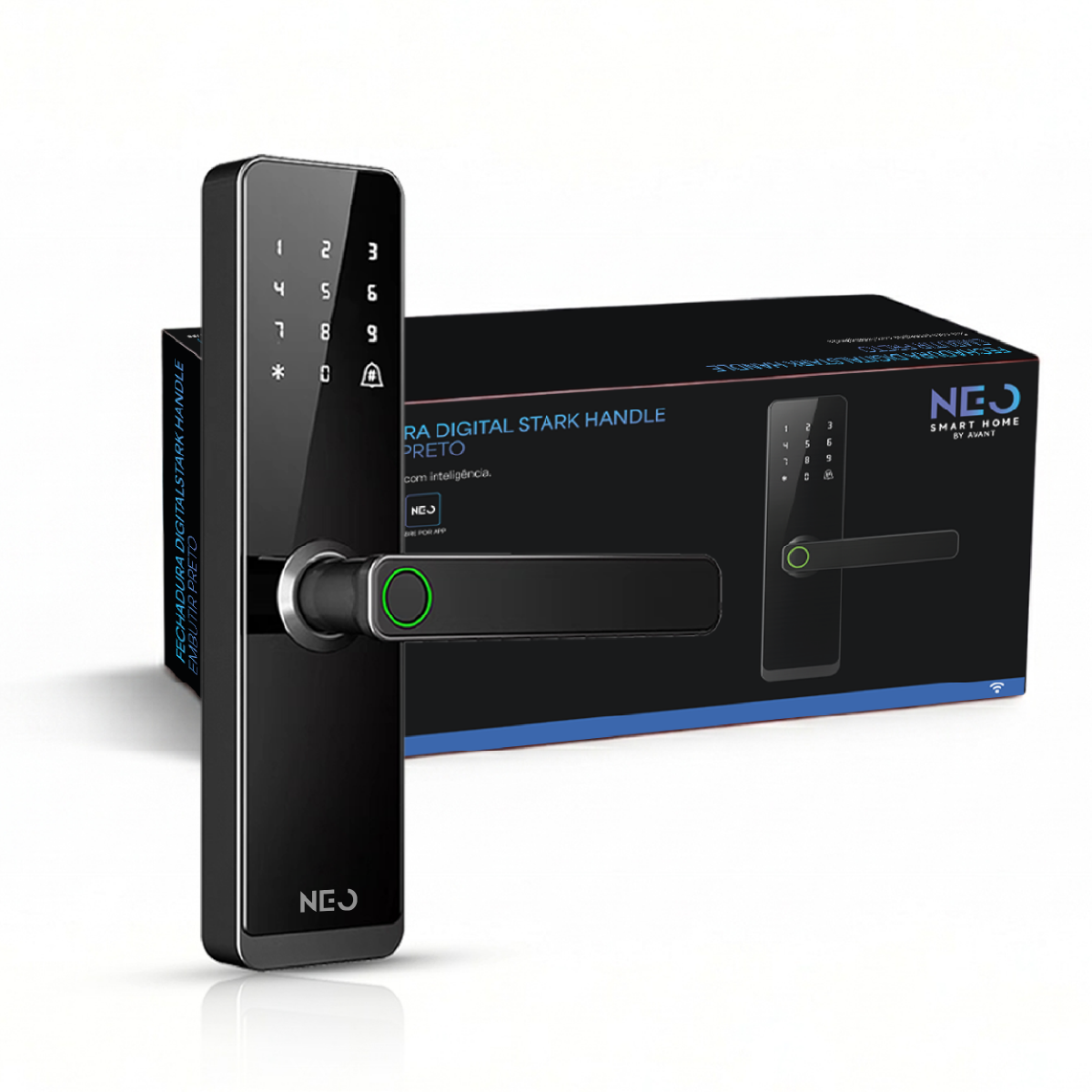 Fechadura Digital Inteligente Stark Handle Embutir Biometria Wifi Preto Neo