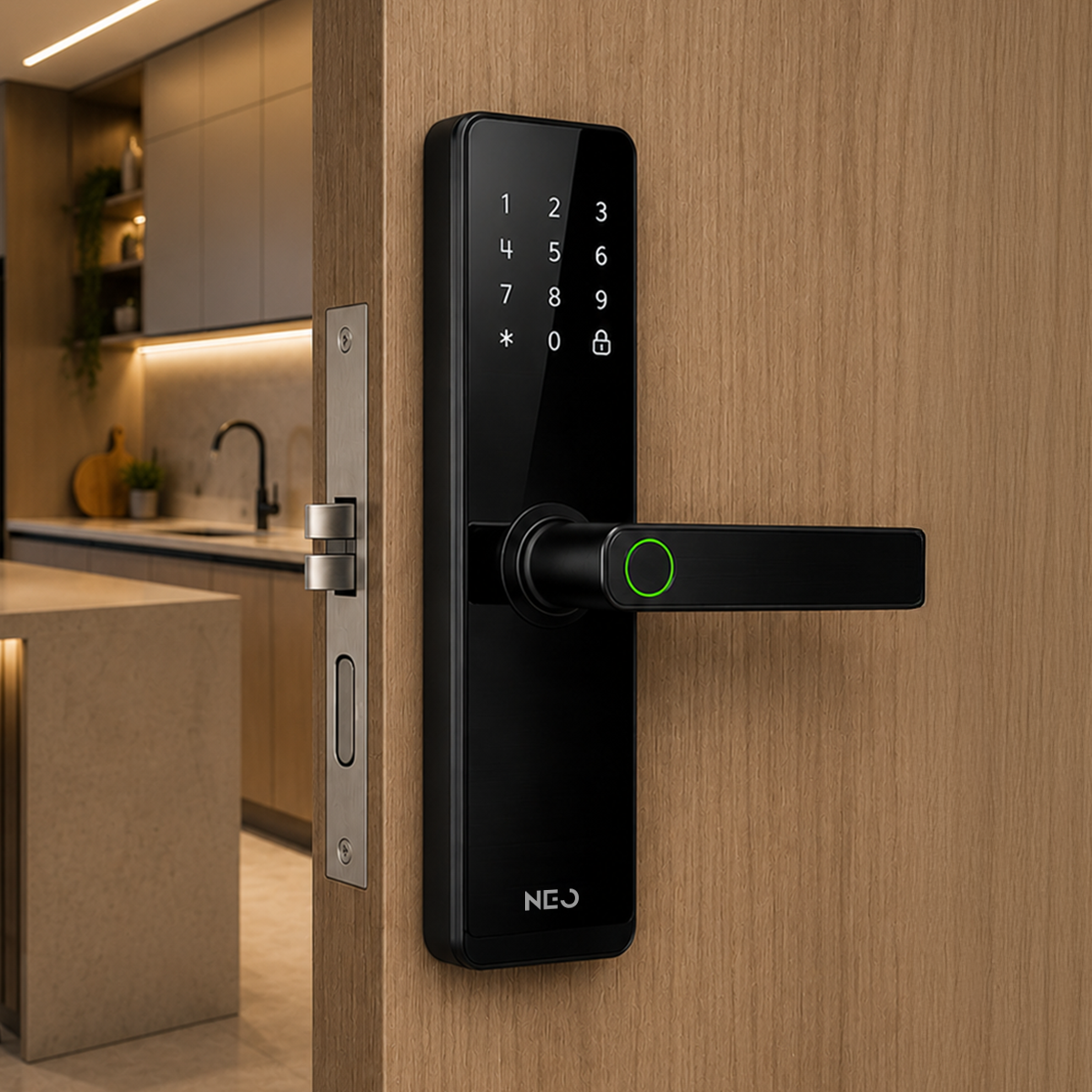 Fechadura Digital Inteligente Stark Handle Embutir Biometria Zigbee Preto Neo