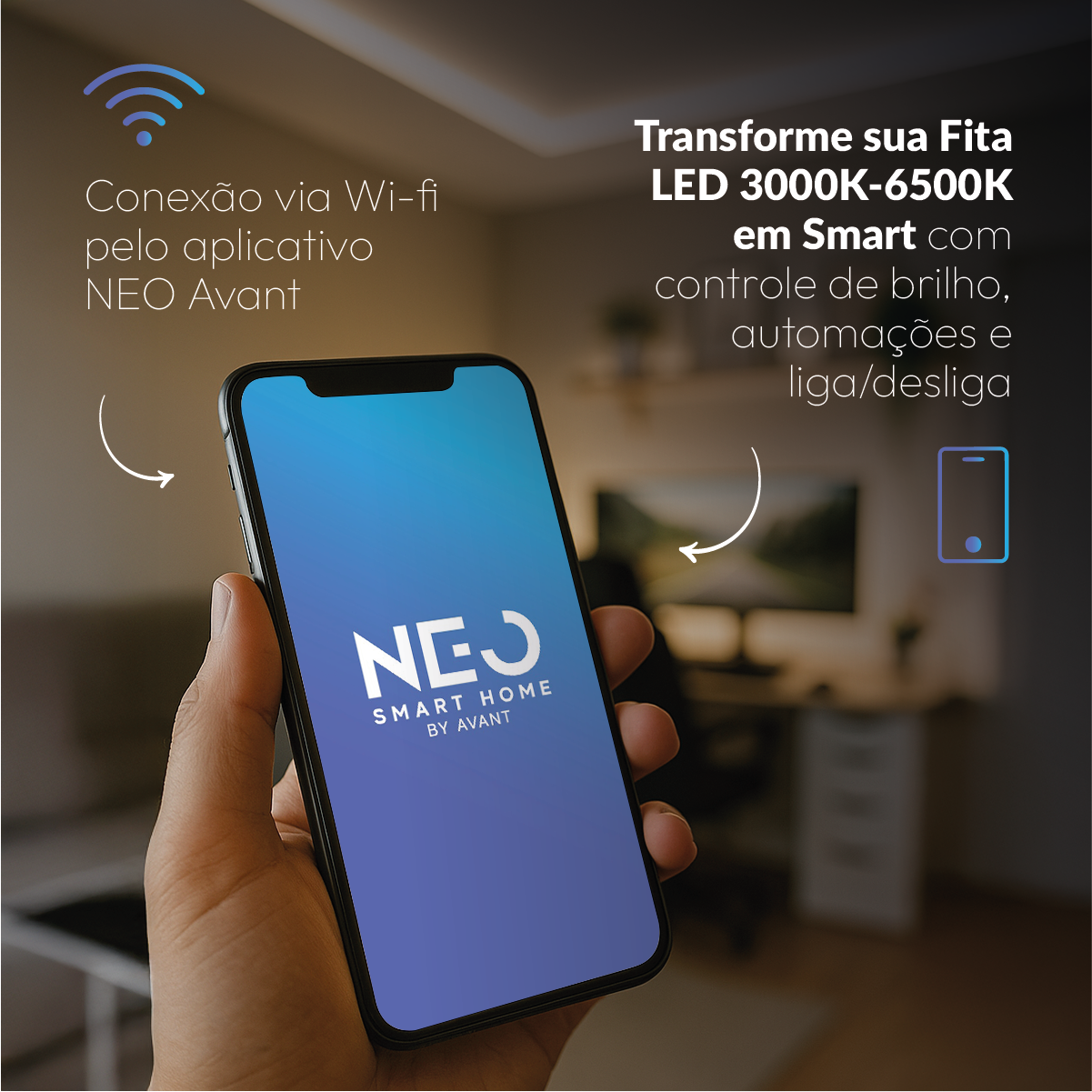 Controlador de Fita Led Inteligente Wi-Fi Branco Quente/Frio Neo
