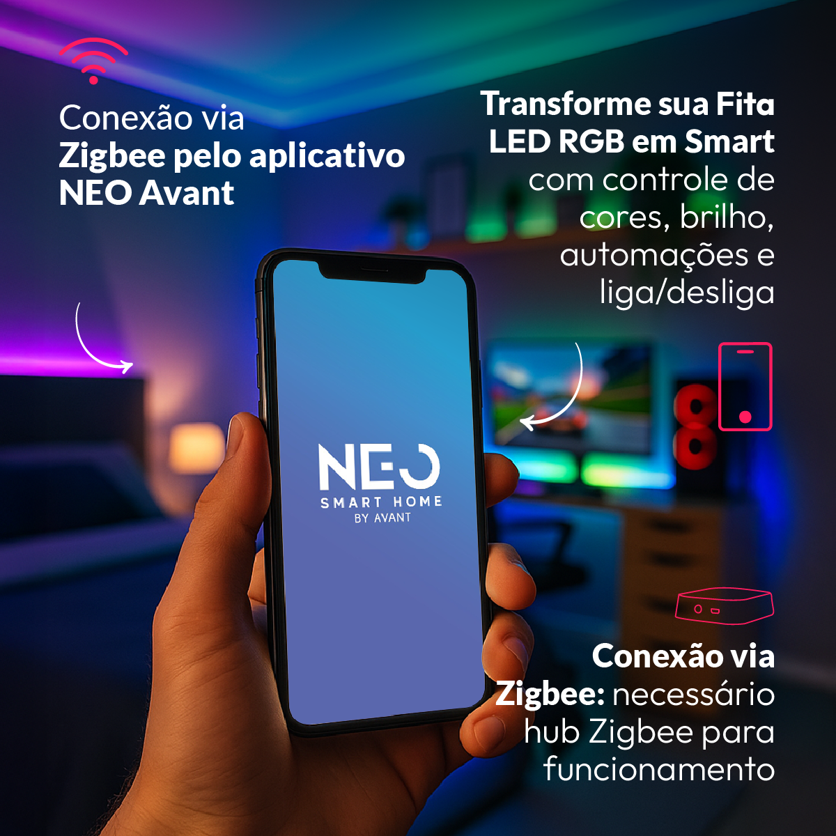 Controlador de Fita Led Inteligente Zigbee Branco Quente/Frio RGB Colorido Neo
