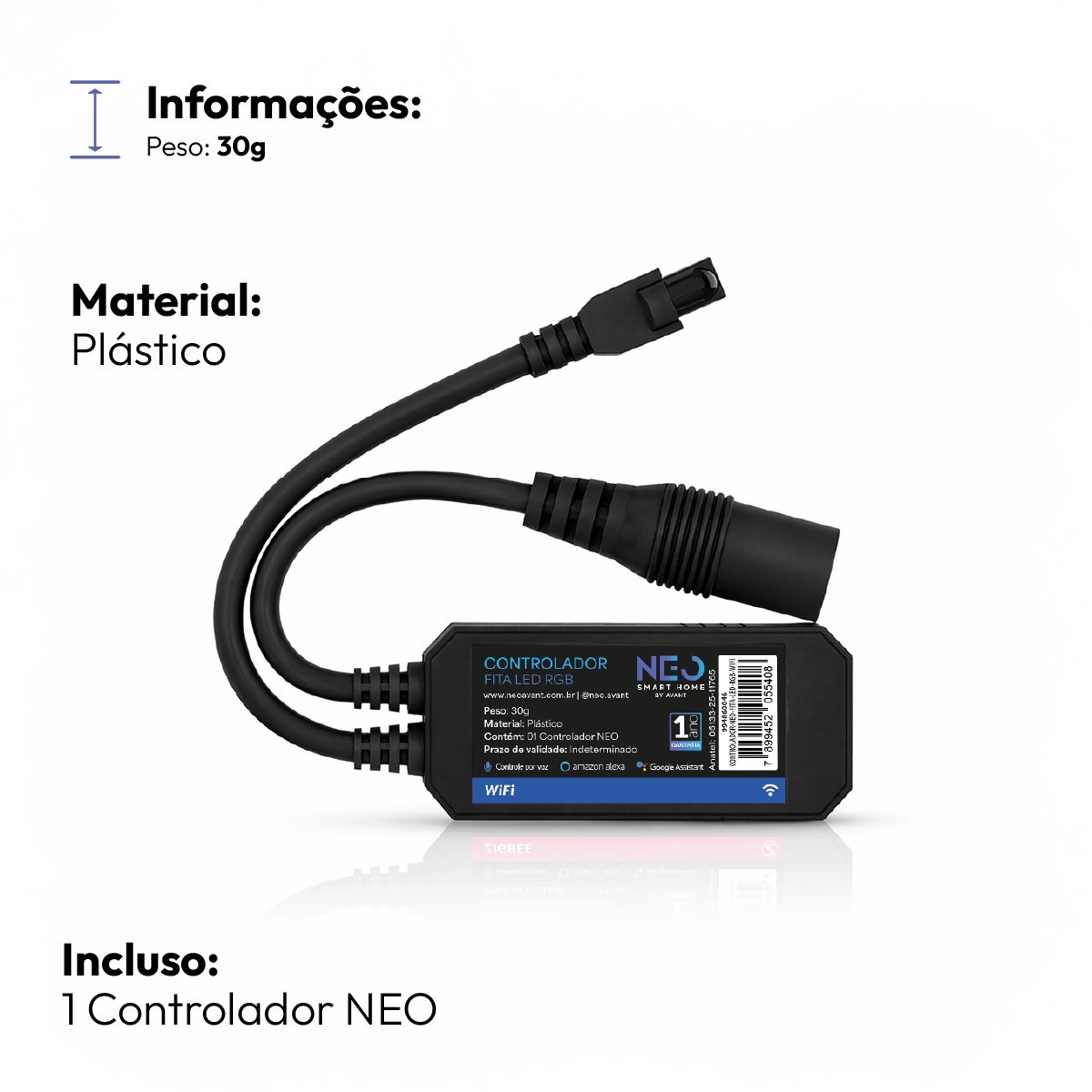 Controlador de Fita Led Inteligente Wifi Branco Quente/Frio RGB Colorido Neo