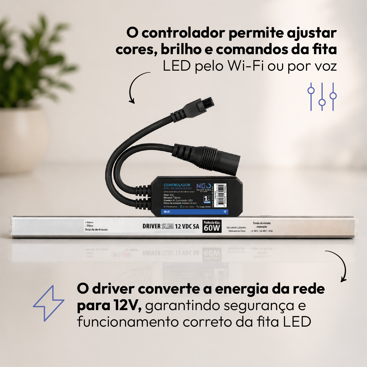 Fita Led Inteligente Wifi 10W 5 Metros 2700K Branco Quente 12v Neo