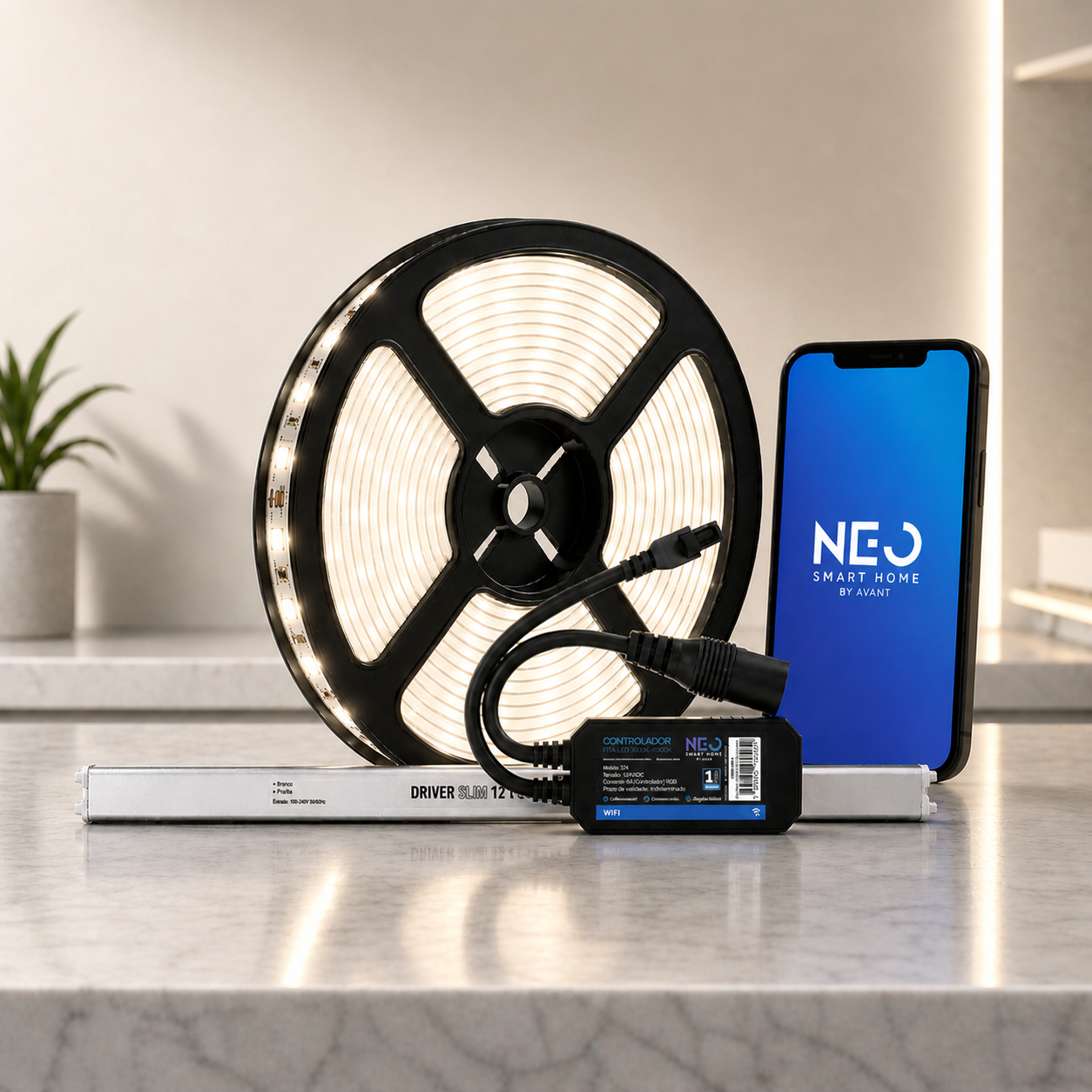 Fita Led Inteligente Wifi 10W 5 Metros 4000K Branco Neutro 12v Neo