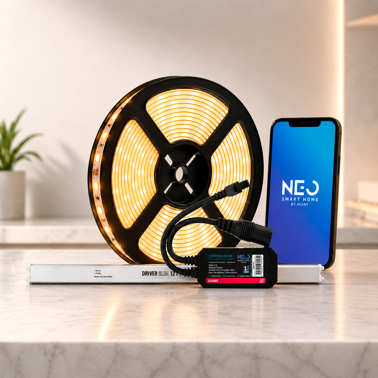 Fita Led Inteligente Zigbee 10w 5 Metros 2700k Branco Quente 12v Neo