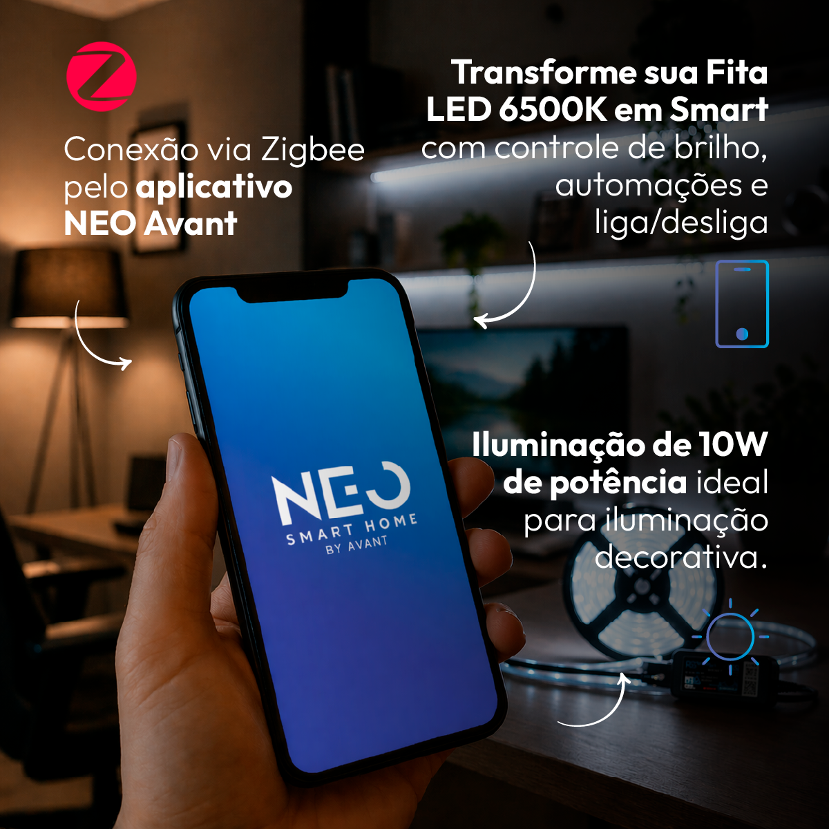 Fita Led Inteligente Zigbee 10w 5 Metros 6500k Branco Frio 12v Neo