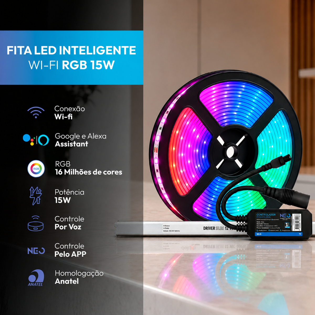 Fita Led Inteligente Zigbee 10w 5 Metros Branco Quente/Frio RGB Colorido 12v Neo