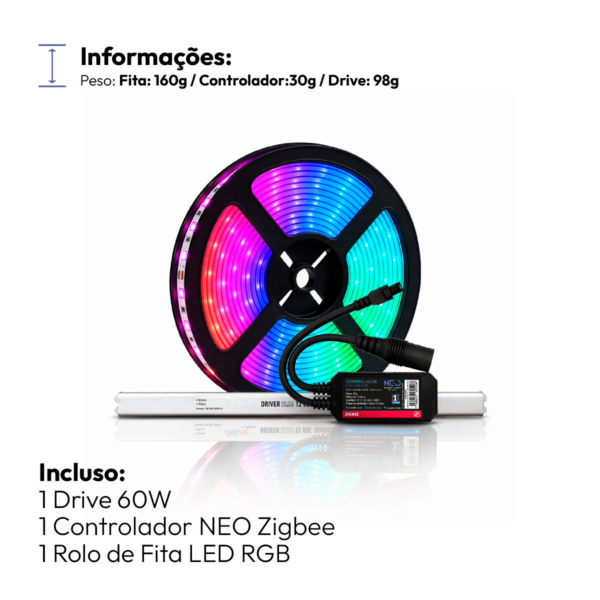 Fita Led Inteligente Zigbee 10w 5 Metros Branco Quente/Frio RGB Colorido 12v Neo
