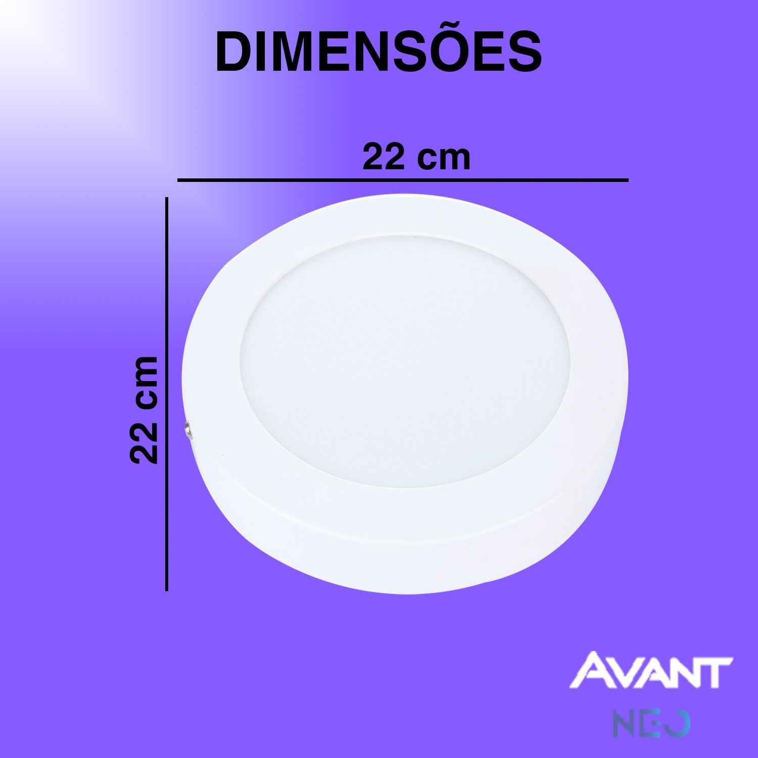 Painel LED Plafon Inteligente de Sobrepor Redondo 18W Dimerizável 22cm Bivolt Avant Neo