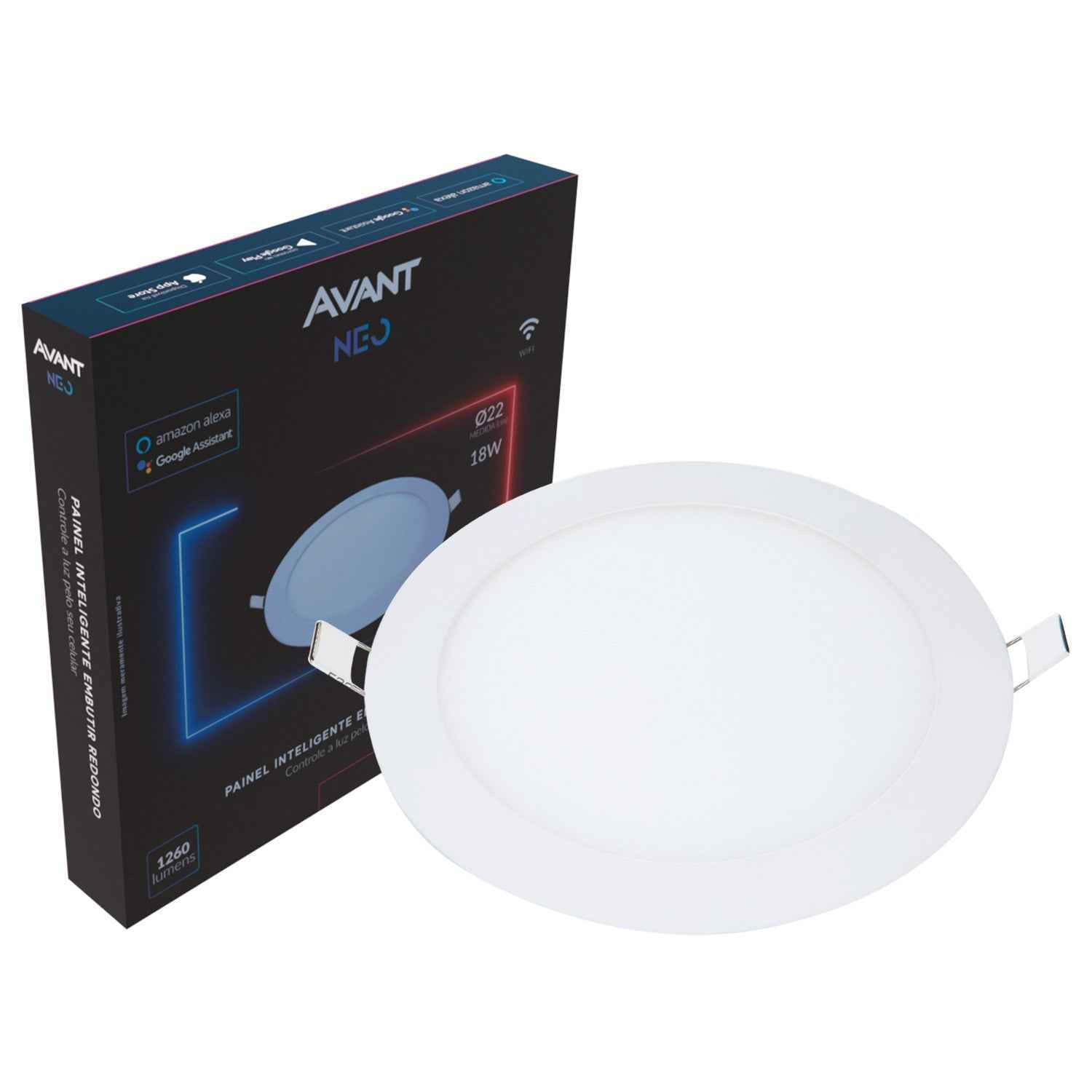 Painel LED Plafon Inteligente de Embutir Redondo 18W Dimerizável 22cm Bivolt Avant Neo