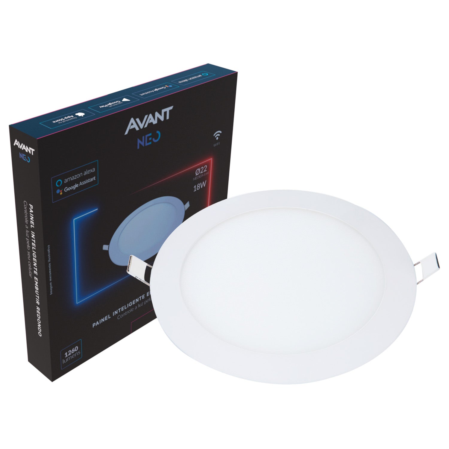 Painel LED Plafon Inteligente de Embutir Redondo 18W Dimerizável 22cm Bivolt Neo