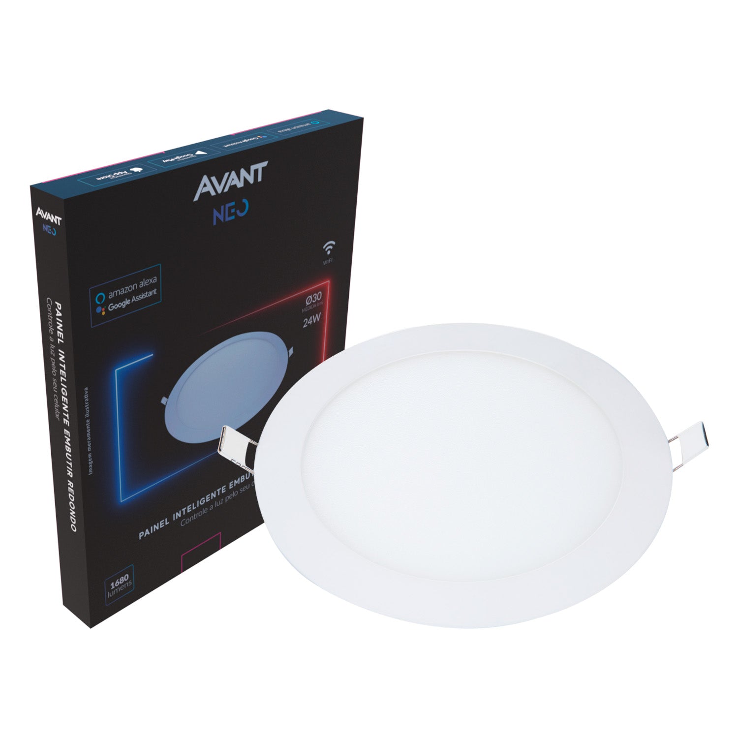 Painel LED Plafon Inteligente de Embutir Redondo 24W Dimerizável 30cm Bivolt Avant Neo
