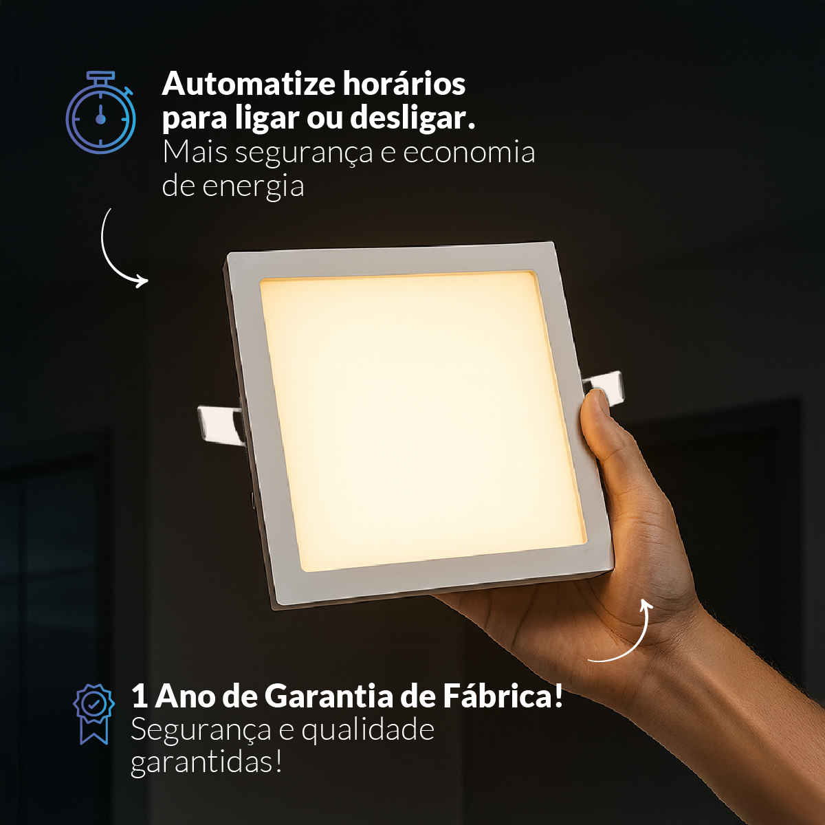 Painel LED Plafon Inteligente de Embutir Quadrado 18W Dimerizável 22cm Bivolt Avant Neo