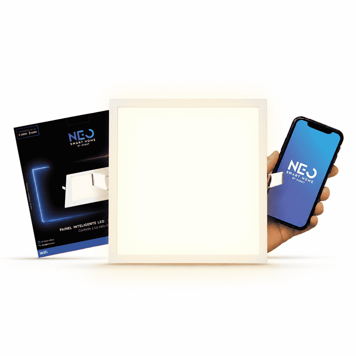 Painel LED Plafon Inteligente de Embutir Quadrado Wifi 18W Dimerizável 22cm Bivolt Neo - NEO Avant