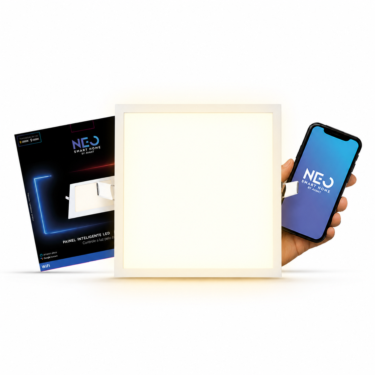 Painel LED Plafon Inteligente de Embutir Quadrado Wifi 18W Dimerizável 22cm Bivolt Neo