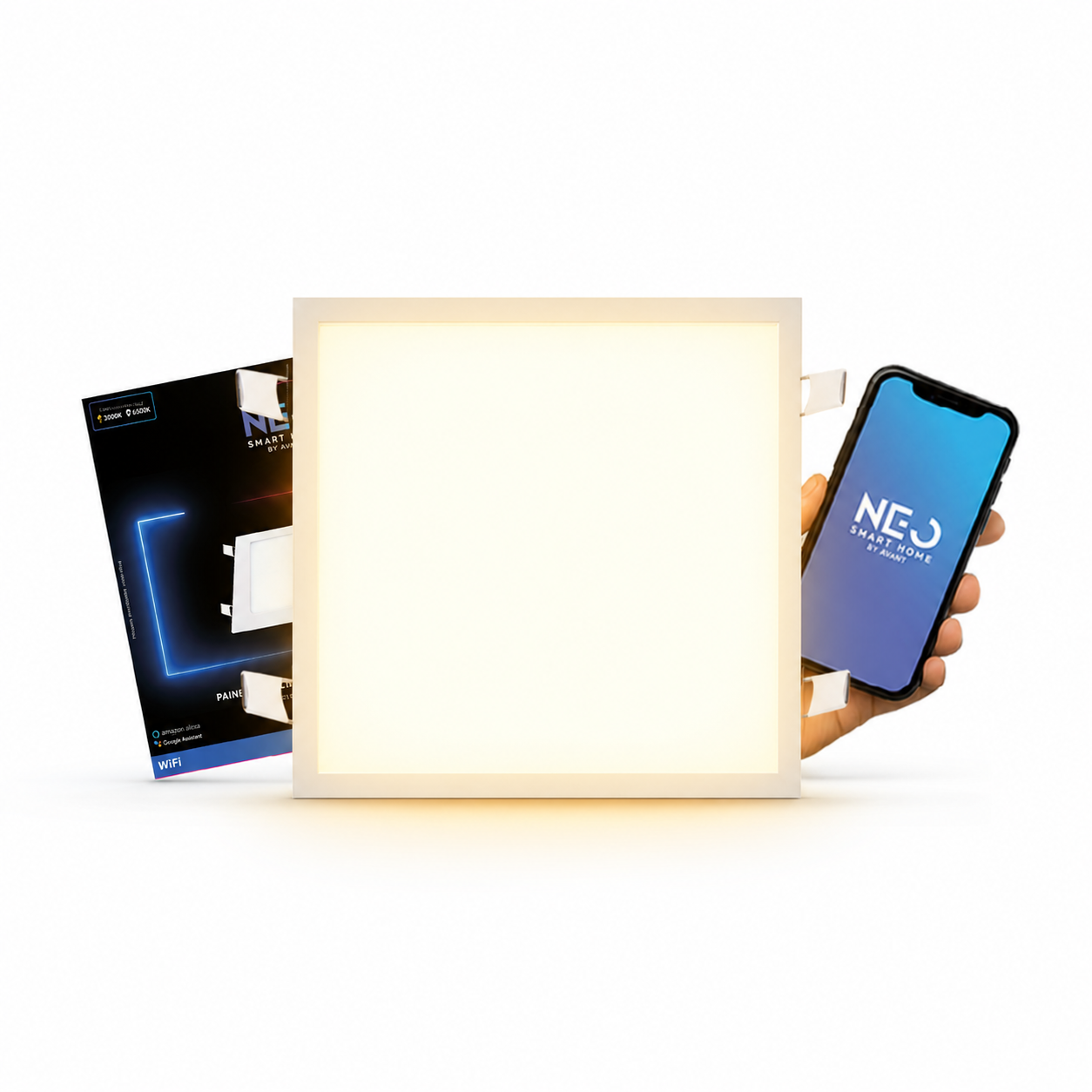 Painel LED Plafon Wifi Inteligente de Embutir Quadrado 24W Dimerizável 30cm Bivolt Neo