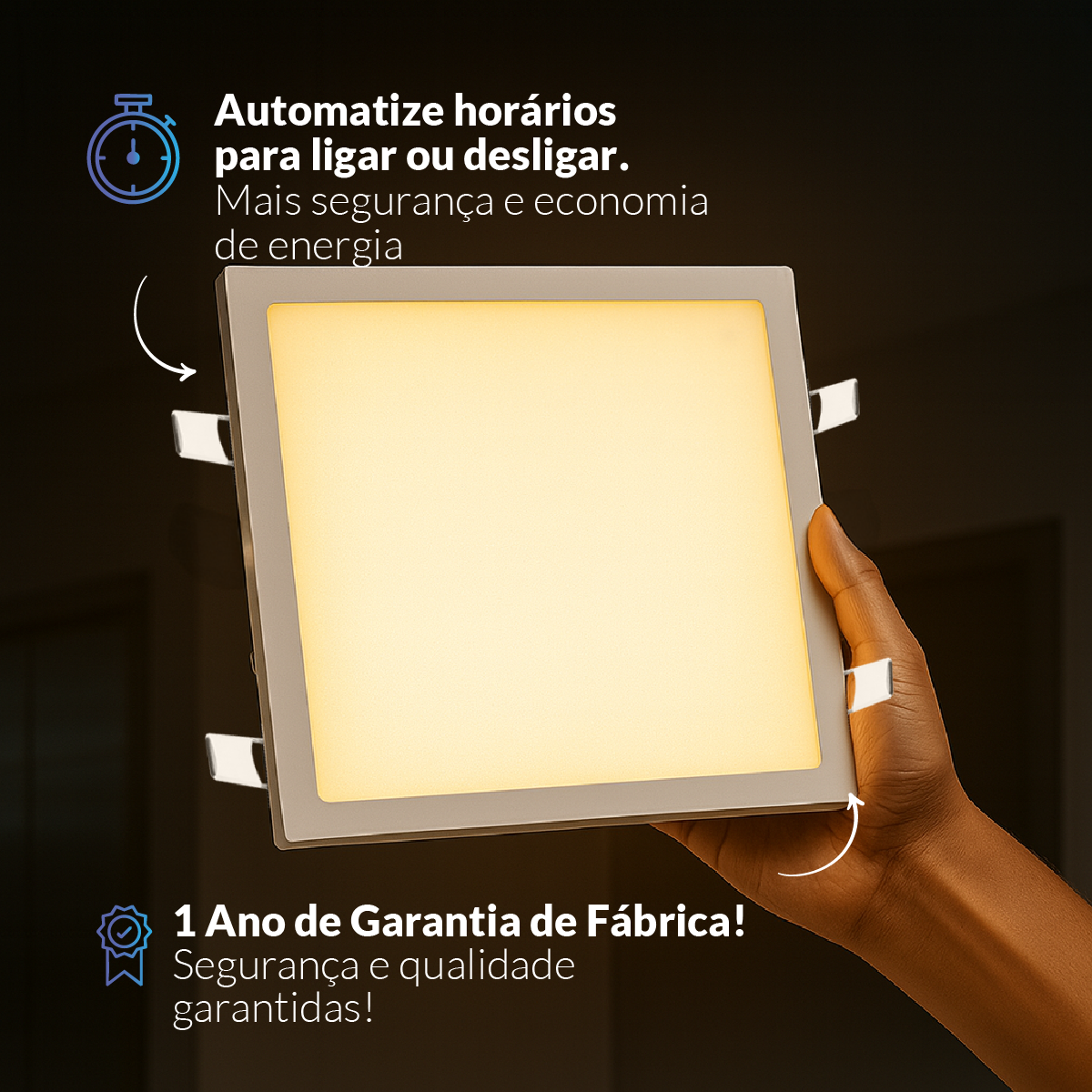Painel LED Plafon Wifi Inteligente de Embutir Quadrado 24W Dimerizável 30cm Bivolt Neo