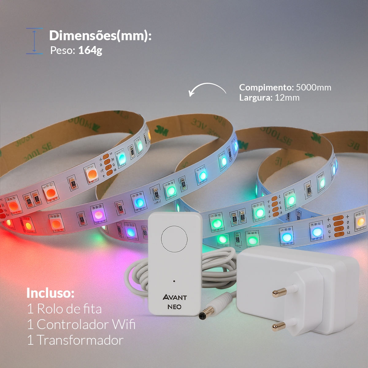 Fita Led Inteligente de 5W RGB Colorido 5 Metros IP20 Avant Neo