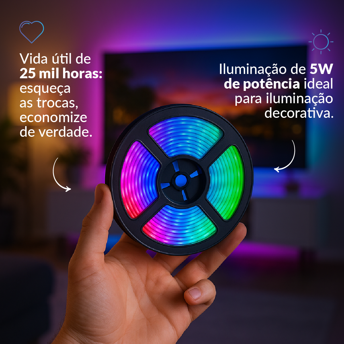 Fita Led Inteligente de 5W RGB Wifi Colorido 5 Metros IP20 Avant Neo