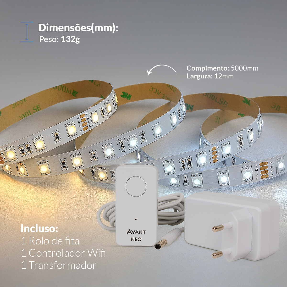 Fita Led Inteligente Wifi de 5W Dimerizável 5 Metros Ip20 Avant Neo