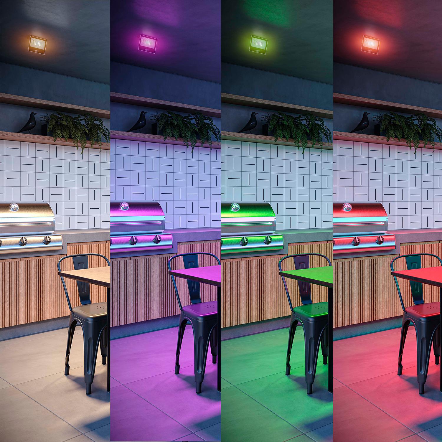 Refletor Led Smart Inteligente Wi-Fi 30W RGB Colorido Bivolt IP65 Preto
