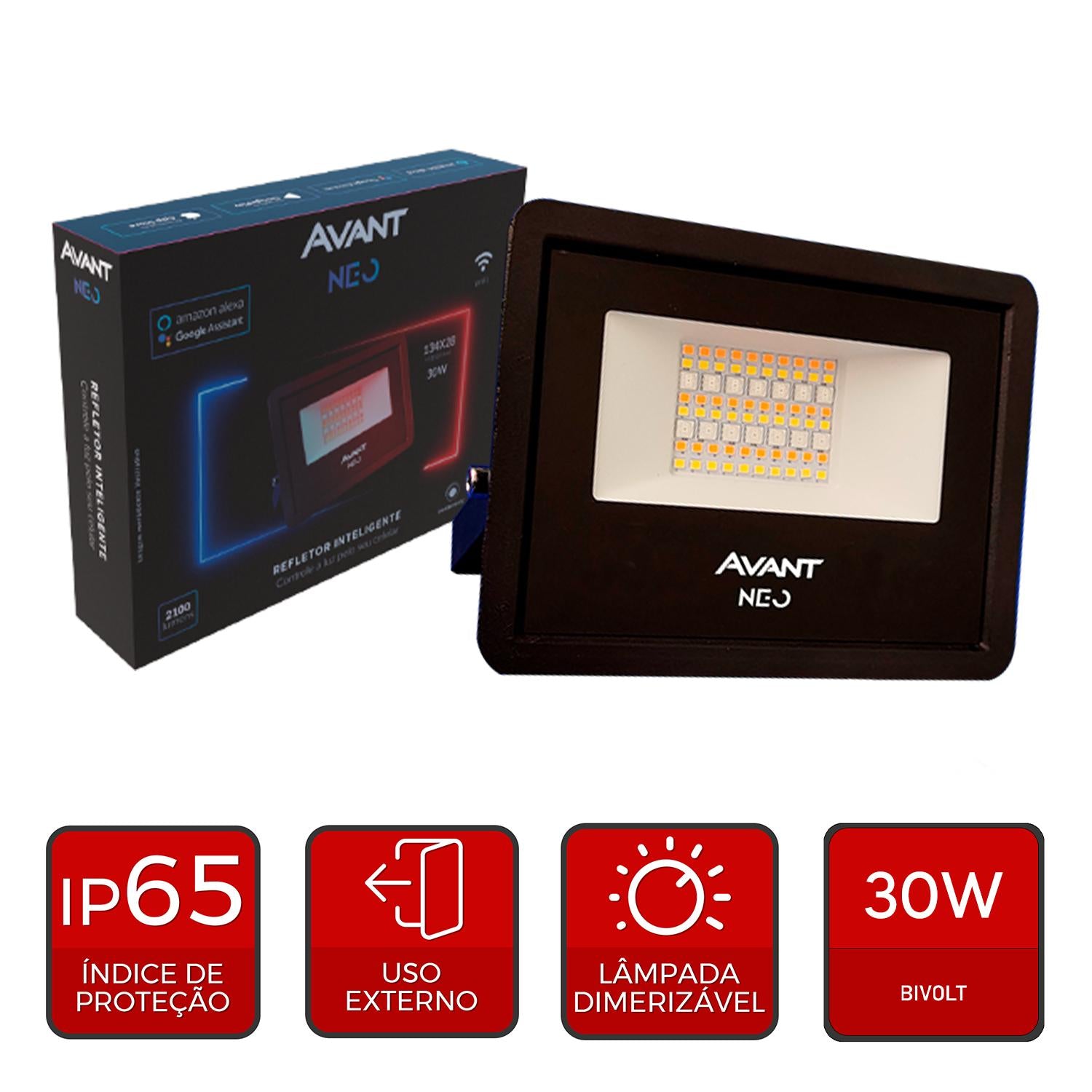 Refletor Led Smart Inteligente Wi-Fi 30W RGB Colorido Bivolt IP65 Preto