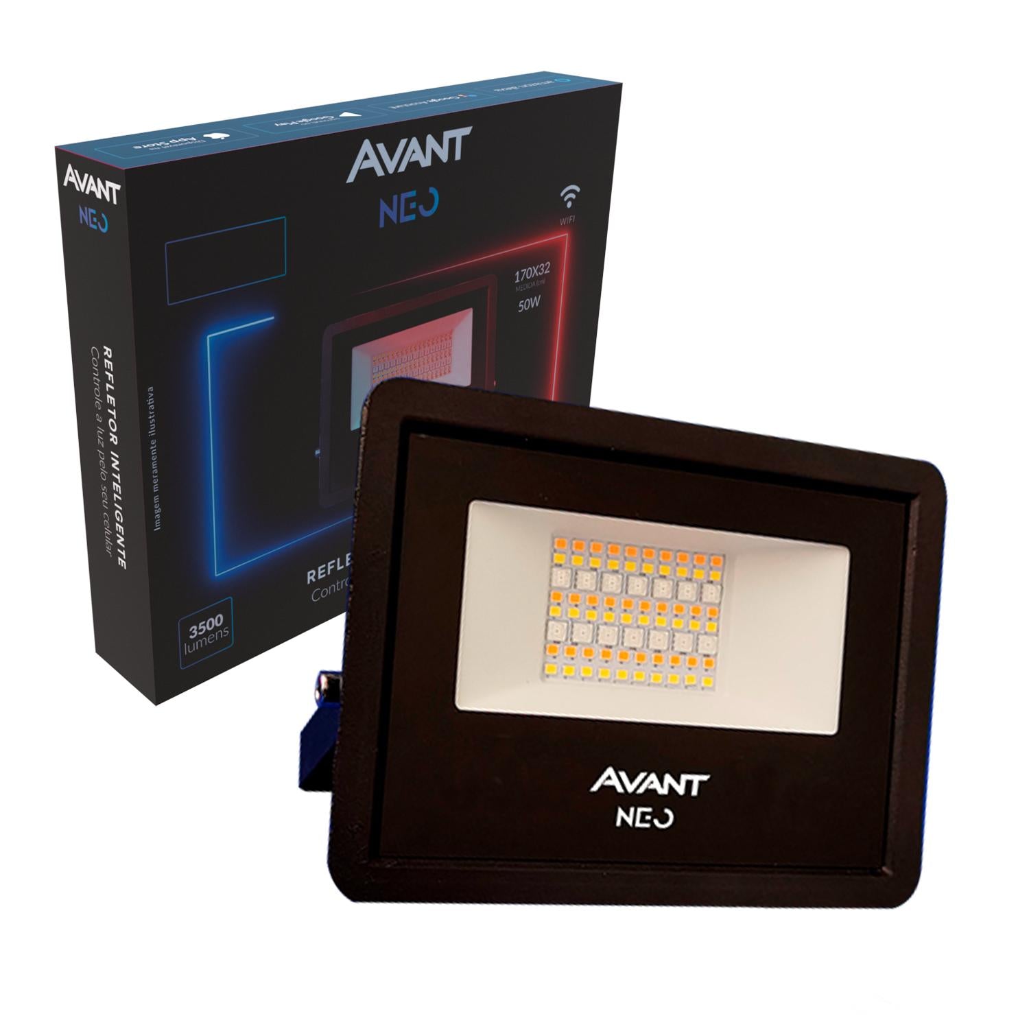 Refletor Led Smart Inteligente Wi-Fi 30W RGB Colorido Bivolt IP65 Preto