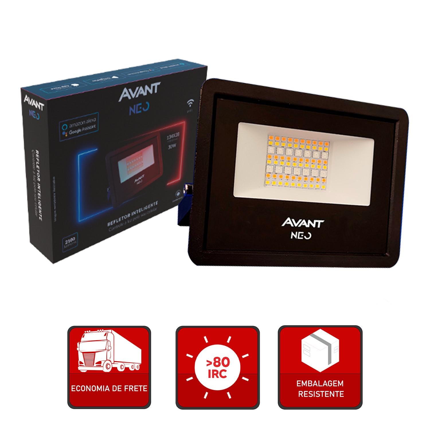 Refletor Led Smart Inteligente Wi-Fi 30W RGB Colorido Bivolt IP65 Preto
