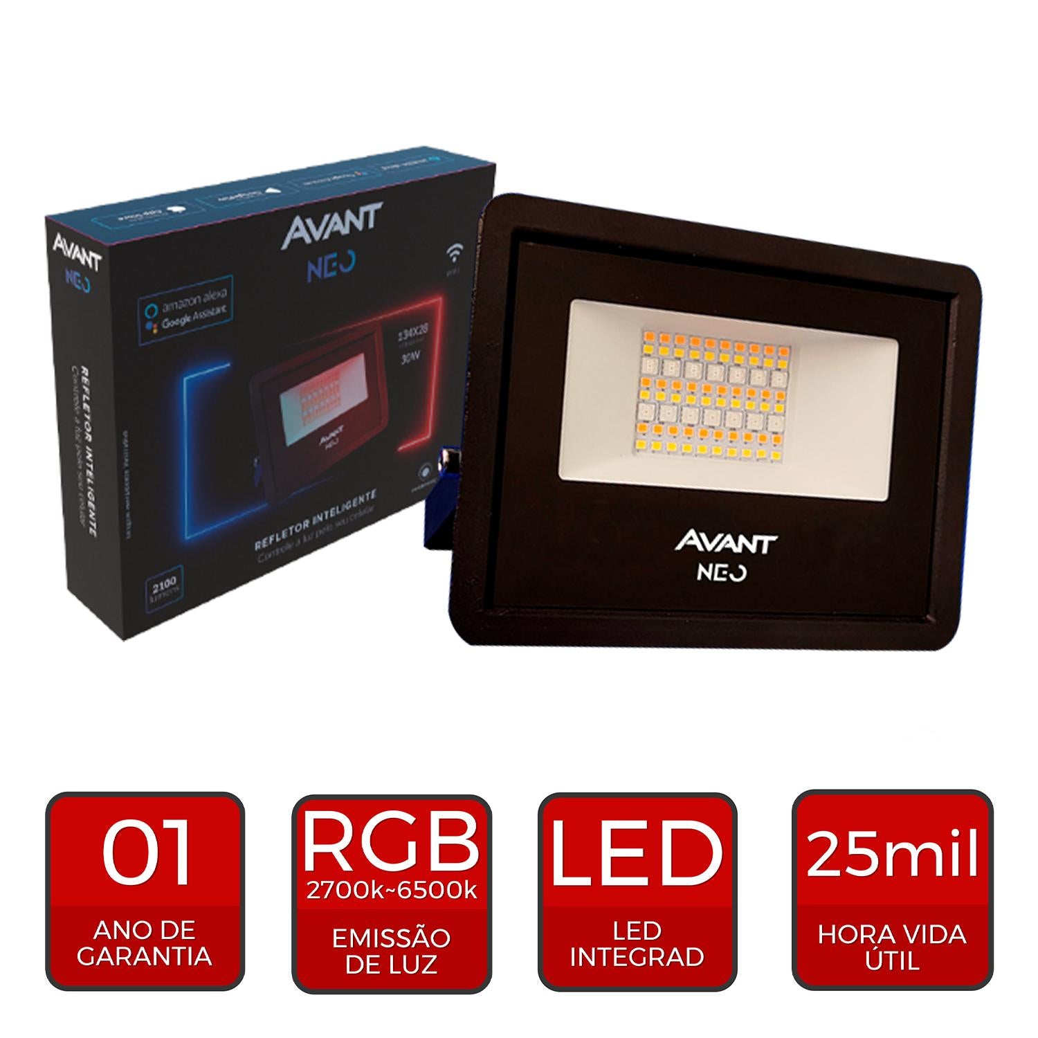 Refletor Led Smart Inteligente Wi-Fi 30W RGB Colorido Bivolt IP65 Preto