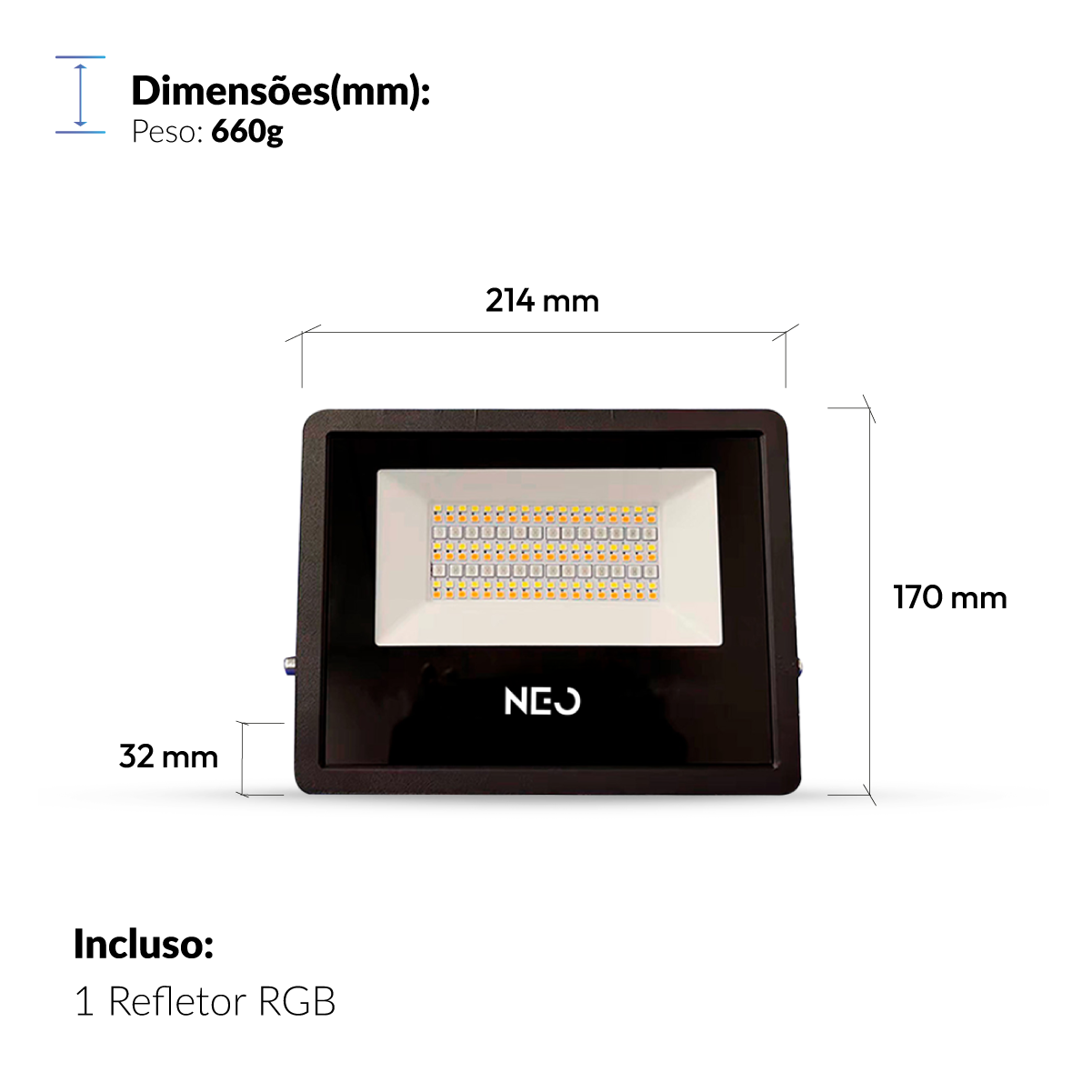 Refletor Inteligente LED Wifi 50W RGB Colorido Bivolt IP65 Preto Neo