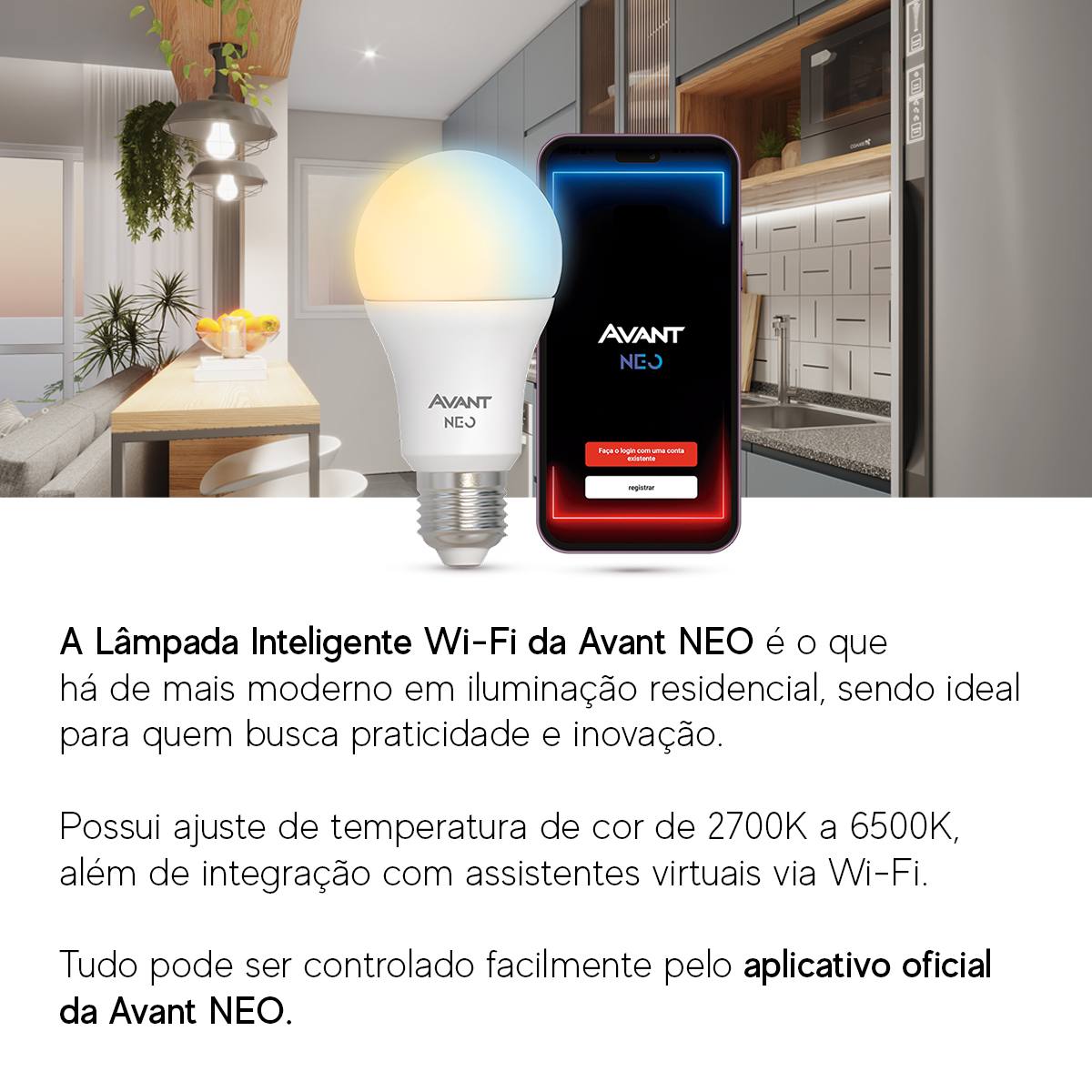 Lâmpada Led Pera Inteligente Wi-Fi 15W Dimerizável Branco Quente a Frio E27 Bivolt Avant Neo