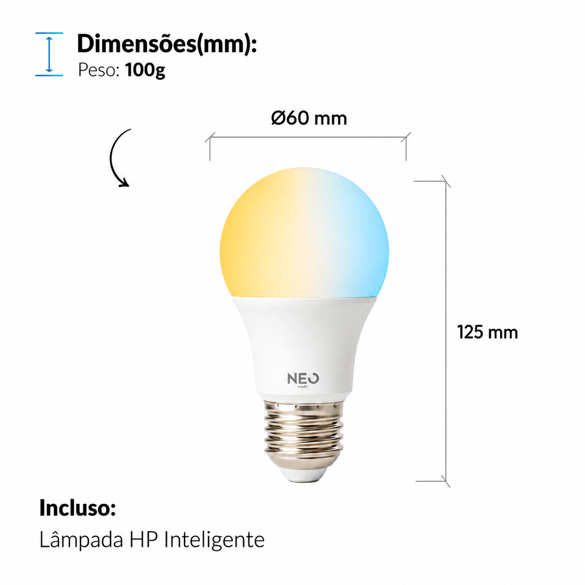 Lâmpada Led Pera Inteligente Wifi 15W Dimerizável Branco Quente a Frio E27 Bivolt Neo