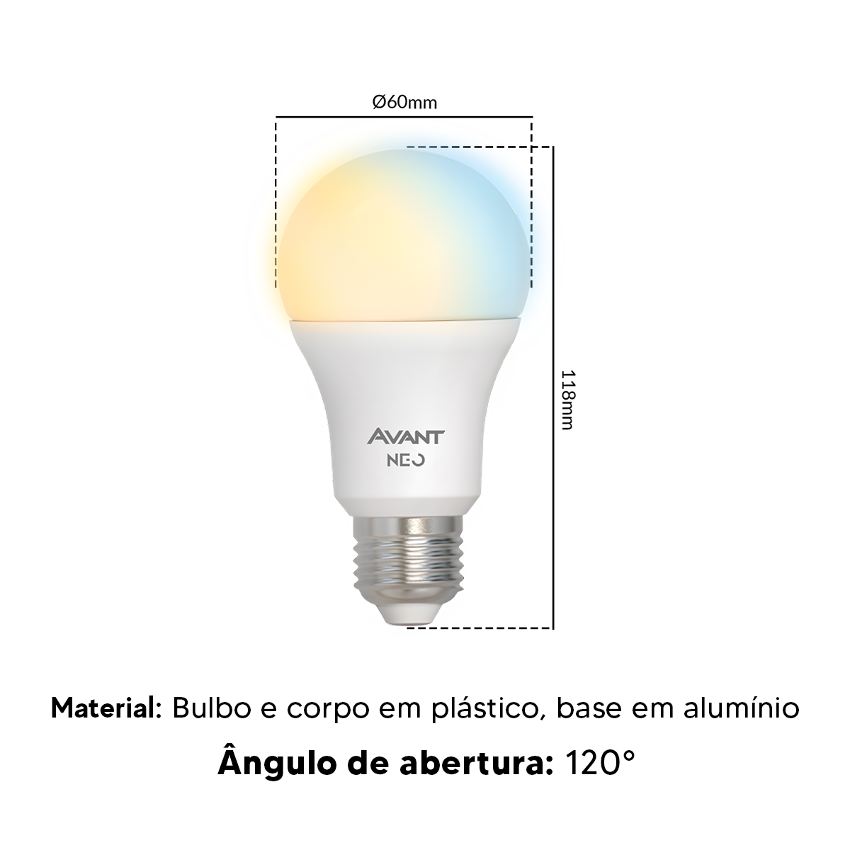 Lâmpada Led Pera Inteligente Wi-Fi 15W Dimerizável Branco Quente a Frio E27 Bivolt Avant Neo