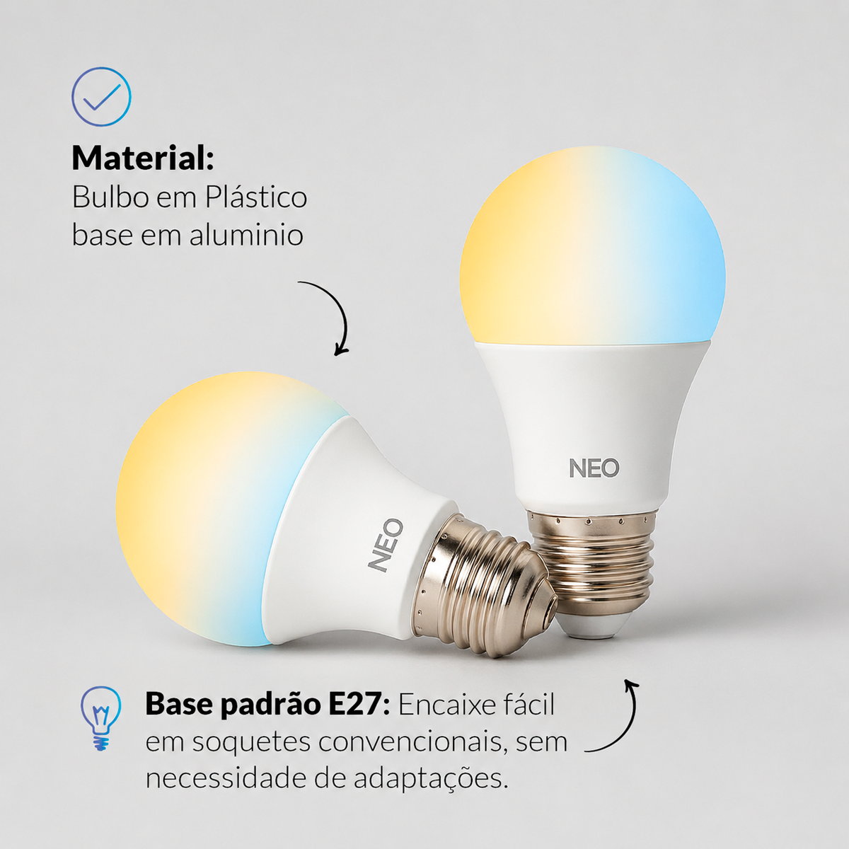 Lâmpada Led Pera Inteligente Wifi 15W Dimerizável Branco Quente a Frio E27 Bivolt Neo