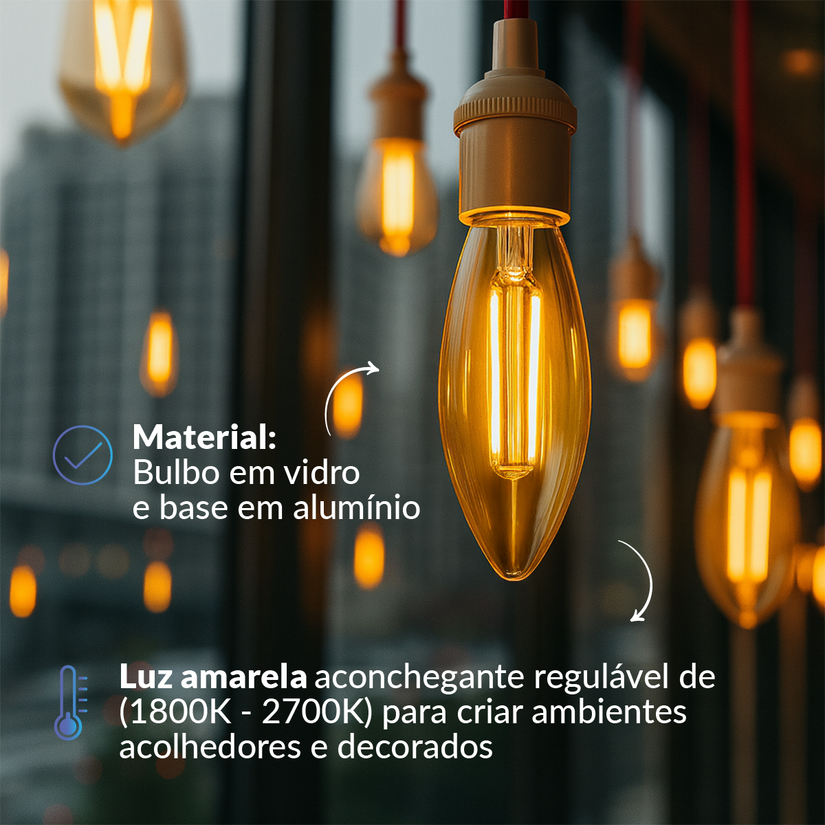 Lâmpada Led Vela Inteligente 4w 1800K/2700K Dimerizável E14 Bivolt IP20 Neo