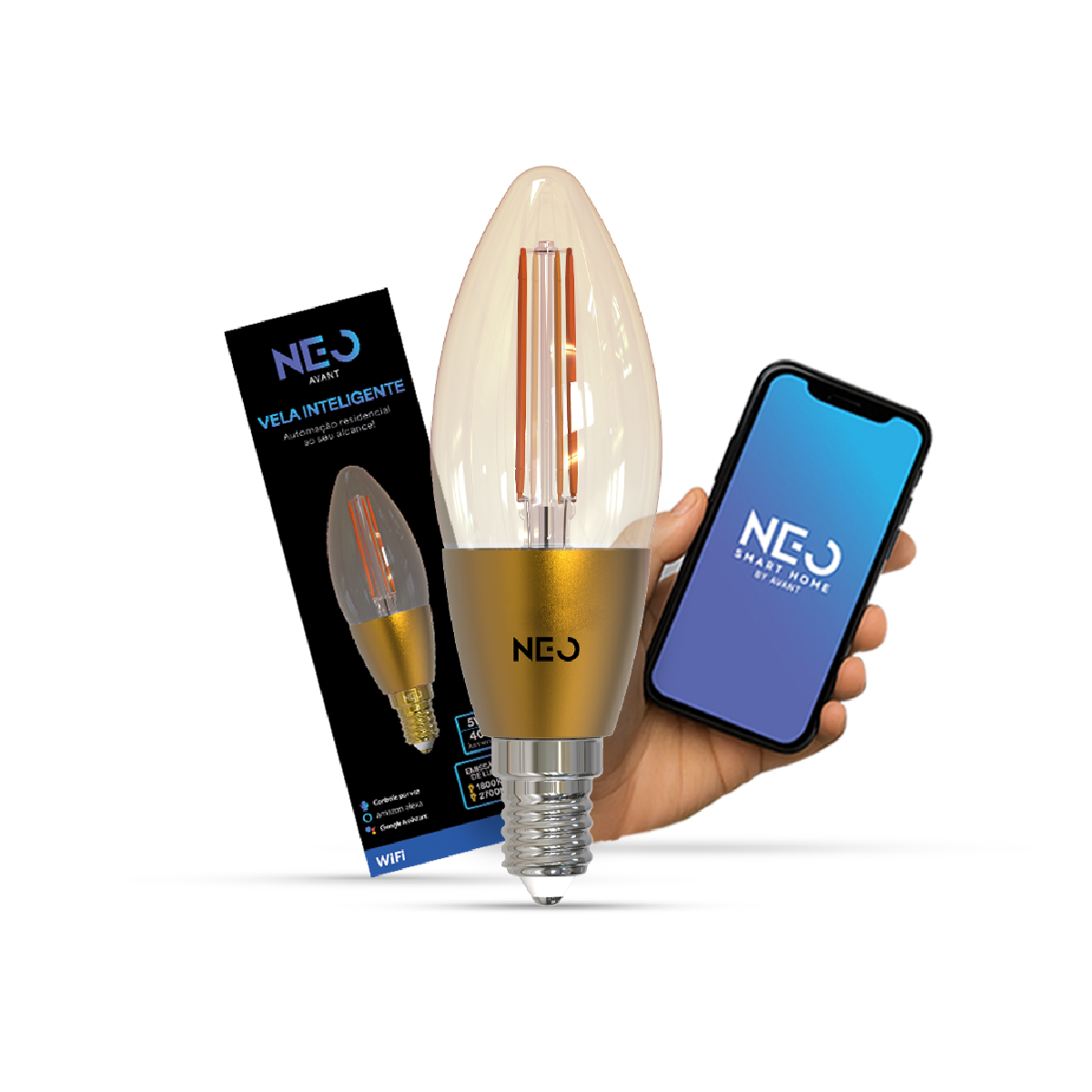 Lâmpada Led Vela Inteligente 4w 1800K/2700K Dimerizável E14 Bivolt IP20 Neo