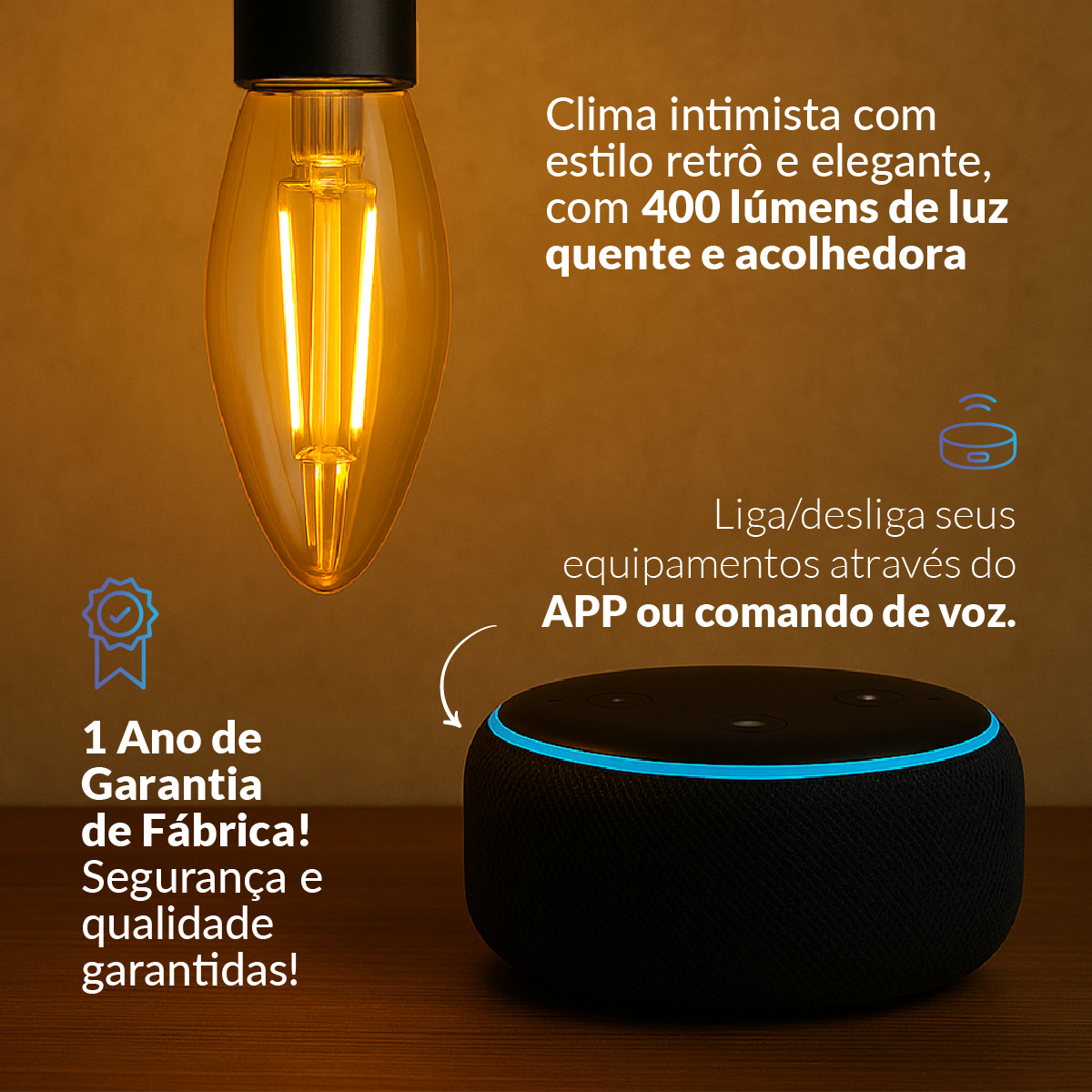 Lâmpada Led Vela Smart 4w 1800K/2700K Dimerizável E14 110v/220v Ip20 Avant Neo