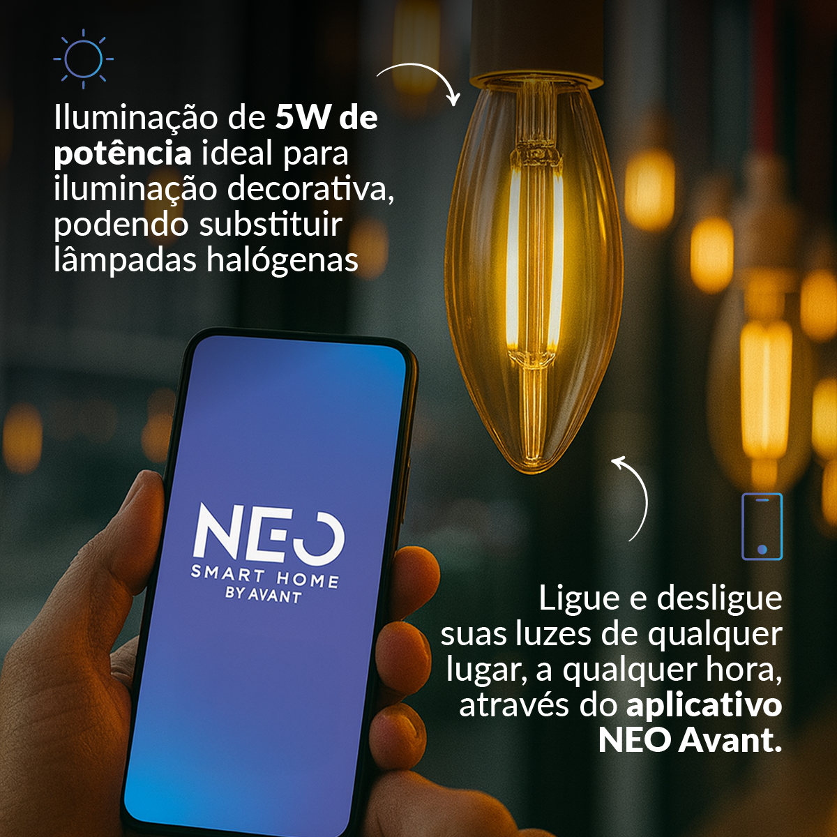 Lâmpada Led Vela Smart 4w 1800K/2700K Dimerizável E14 110v/220v Ip20 Avant Neo