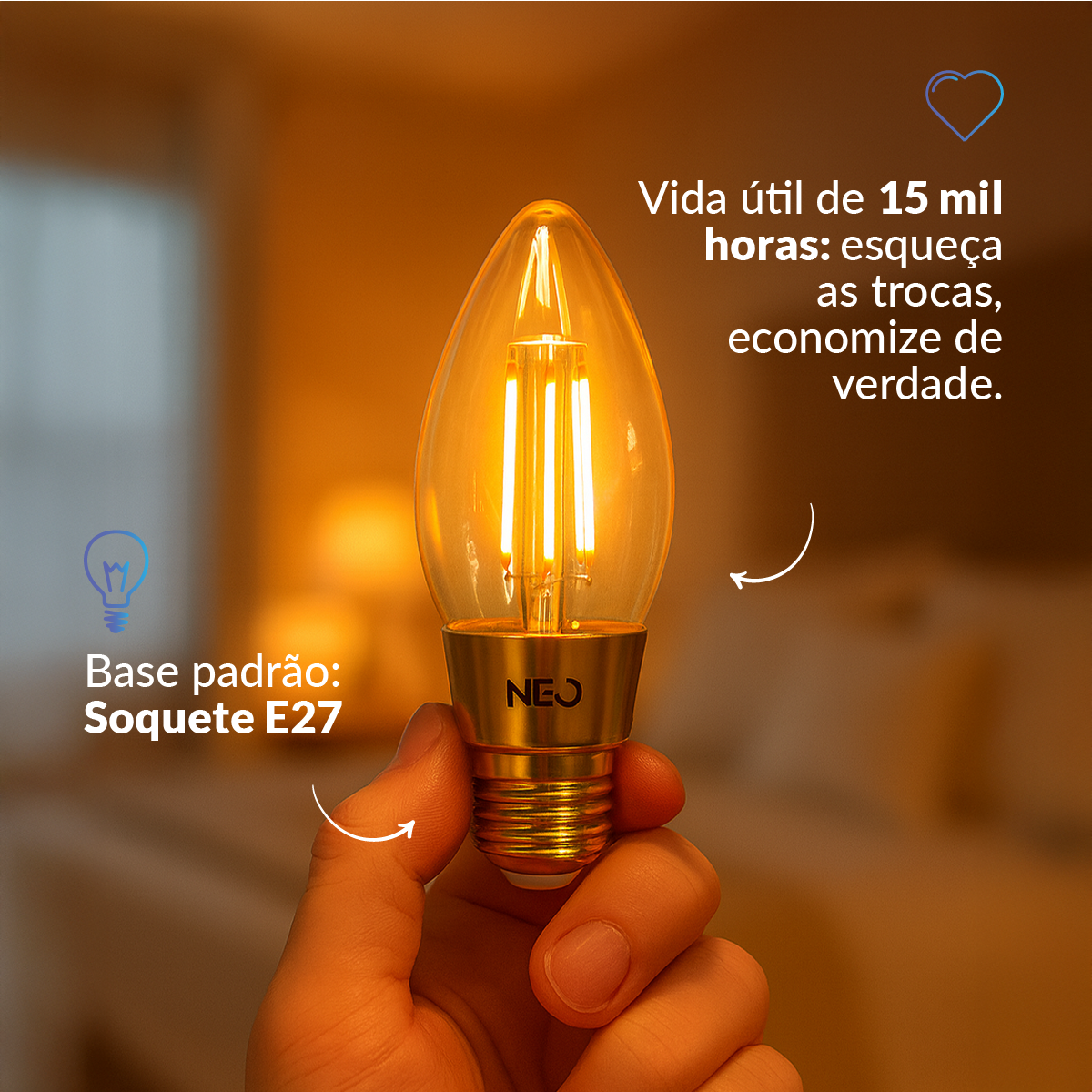 Lampada Led Vela Smart Inteligente 5w 1800K/2700K Colorido E27 110v/220v Ip20 Cod: 290772476 Avant Neo