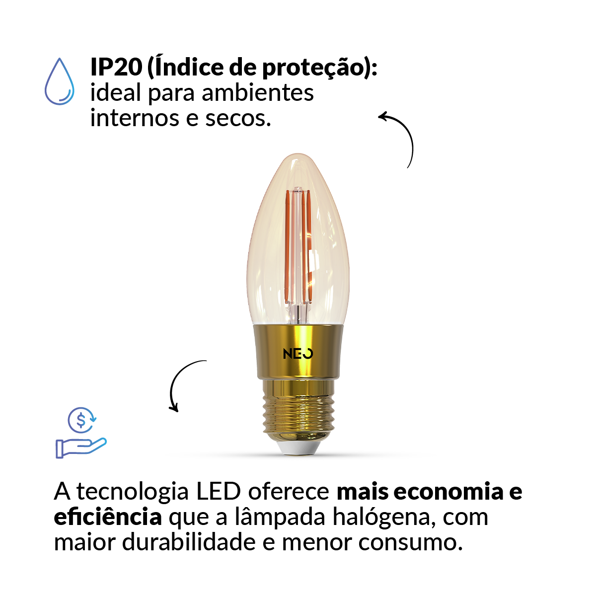 Lampada Led Vela Smart Inteligente 5w 1800K/2700K Colorido E27 Bivolt Ip20 Avant Neo