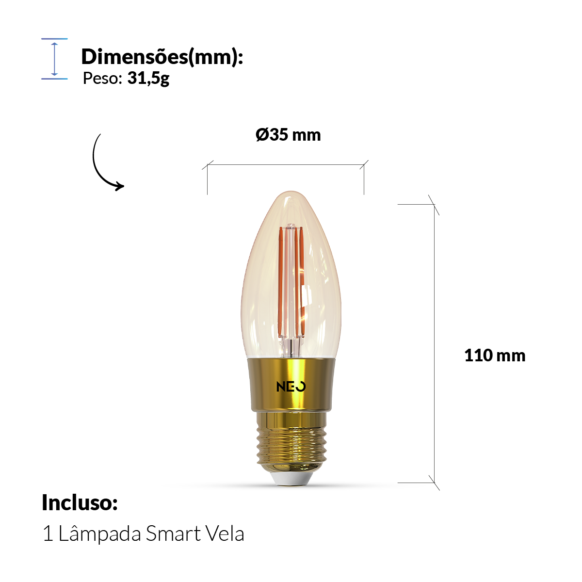 Lampada Led Vela Smart Inteligente 5w 1800K/2700K Colorido E27 Bivolt Ip20 Avant Neo