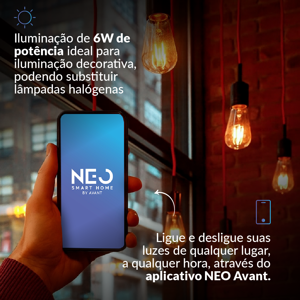 Lâmpada Led Pera Inteligente ST64 6w 2700 a 6500K Branco Frio a Quente E27 Bivolt Avant Neo