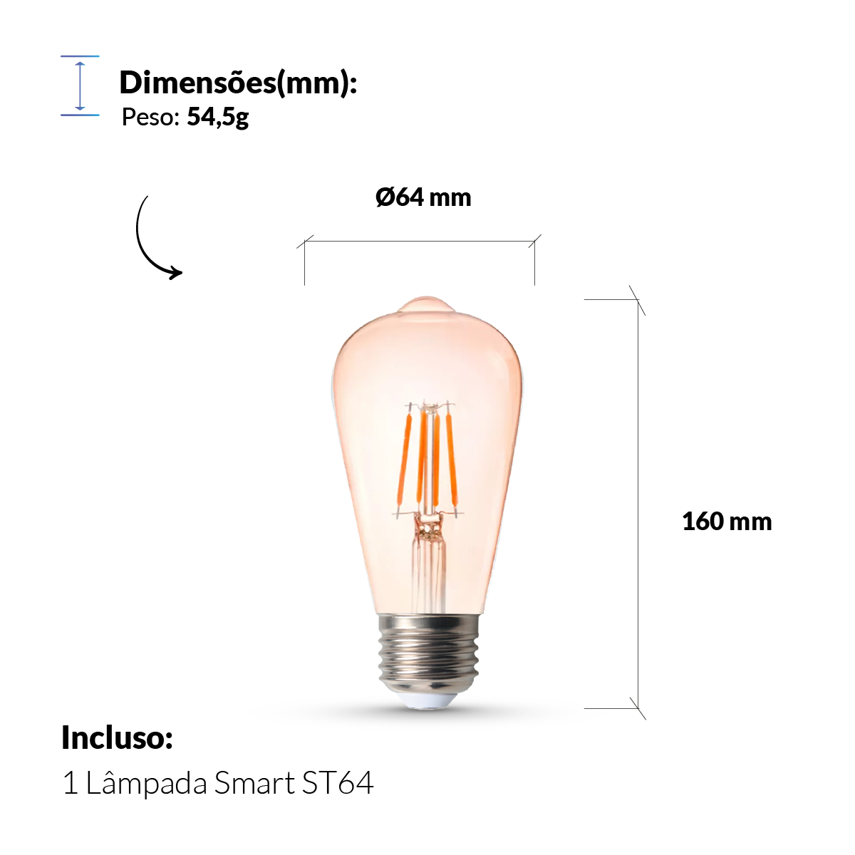 Lâmpada Led Pera Inteligente ST64 6w 2700 a 6500K Branco Frio a Quente E27 Bivolt Avant Neo
