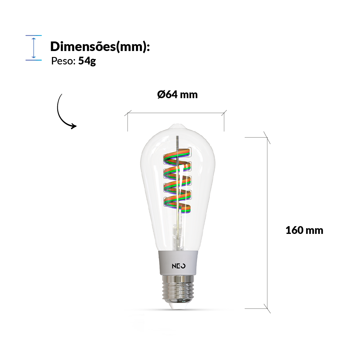 Lâmpada LED Inteligente Wifi RGB ST64 6W Dimerizável E27 Bivolt Neo
