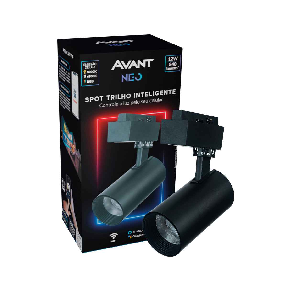 Spot Led Para Trilho Inteligente 12W RGB Bivolt IP20 Preto Avant Neo