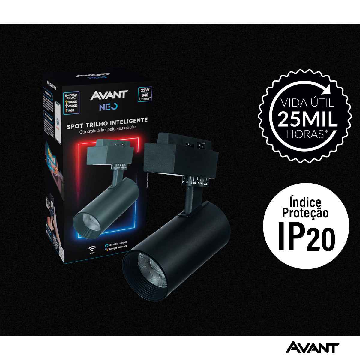 Spot Led Para Trilho Inteligente 12W RGB Bivolt IP20 Preto Avant Neo